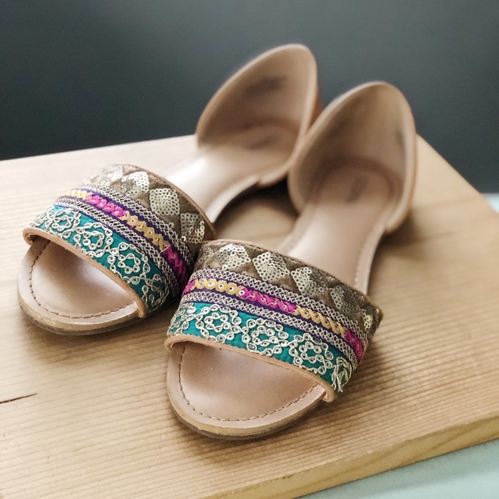 Merona Embroidered Open-Toe Flats